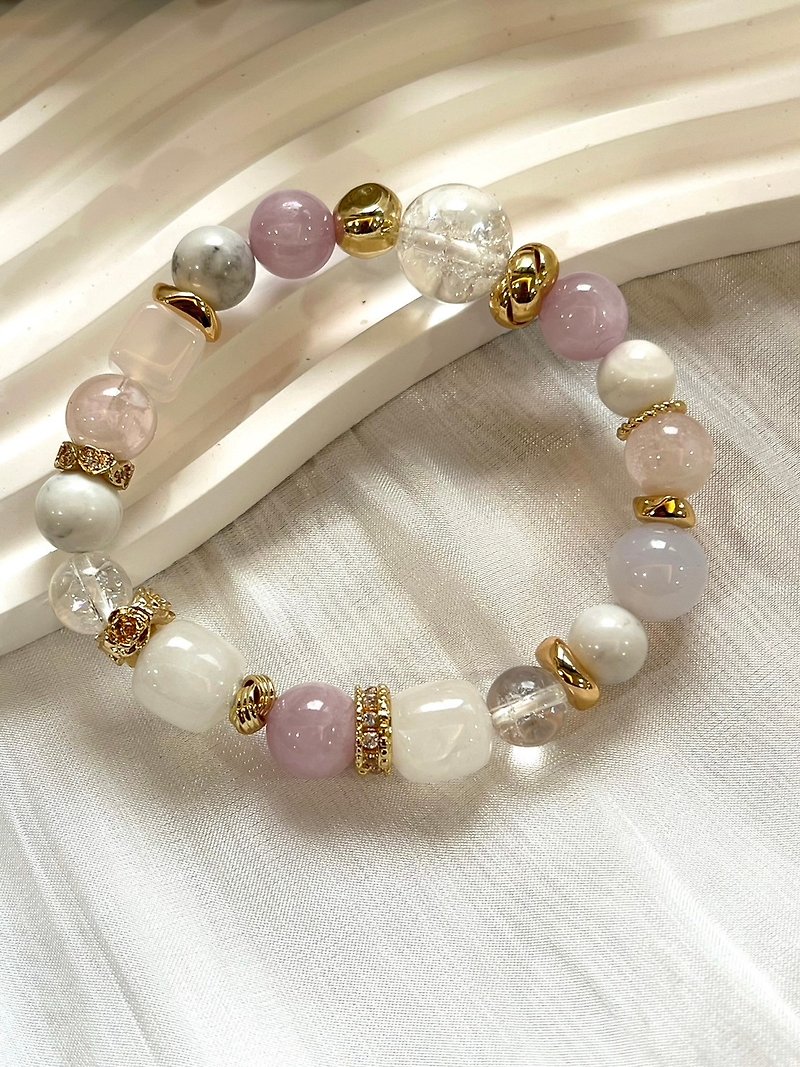 Customized crystal bracelet function style fresh pink tone crystal queen kunzite white turquoise - Bracelets - Stone Pink