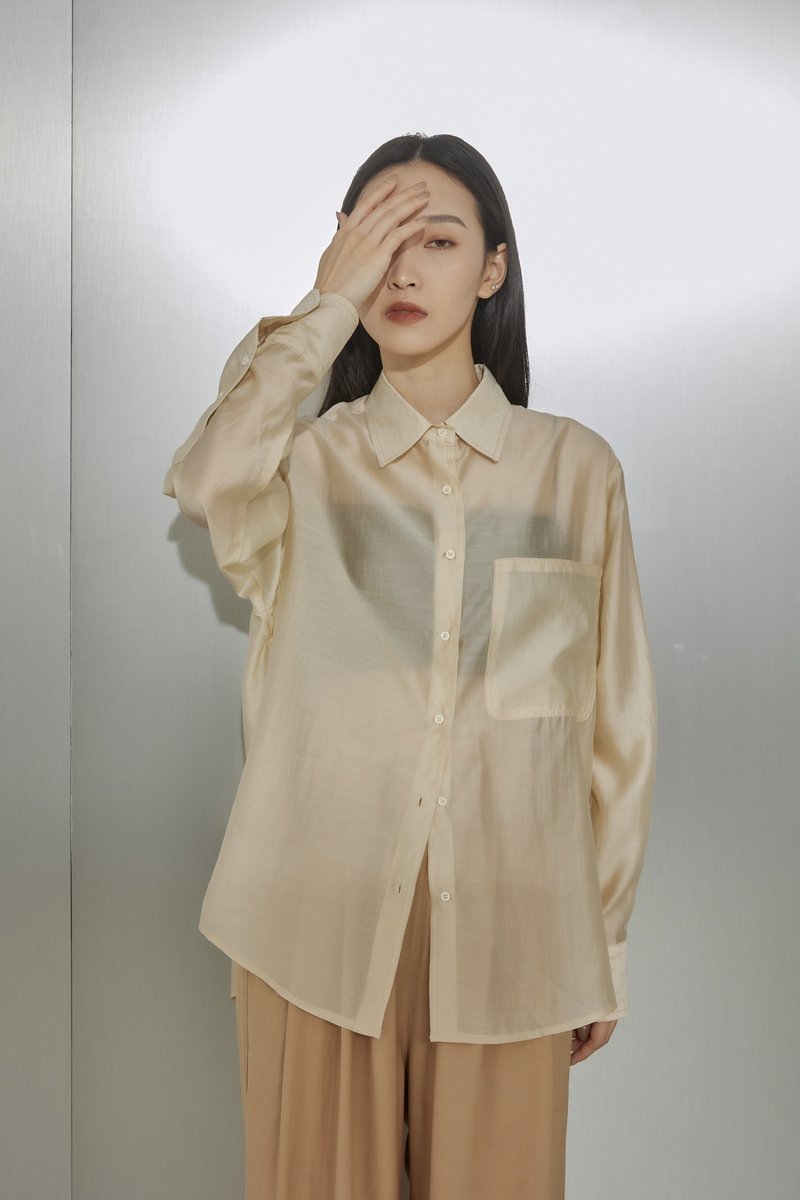 【品牌選品】絕美光澤 口袋設計 襯衫 橘杏 - 女裝恤衫 - 聚酯纖維 卡其色