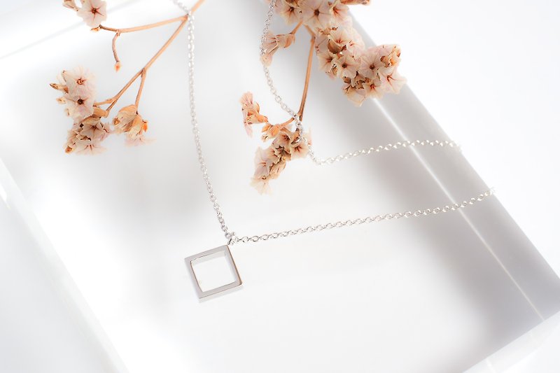Minimal Square Charm Necklace - Necklaces - Sterling Silver Silver