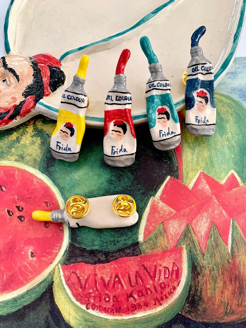 Ceramic Pin Frida color tube - Brooches - Pottery 