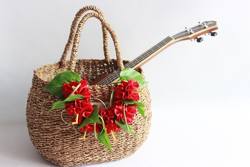 ukulele bag(red flower included)ukulele case,straw bag,floral accessories - Handbags & Totes - Wood 