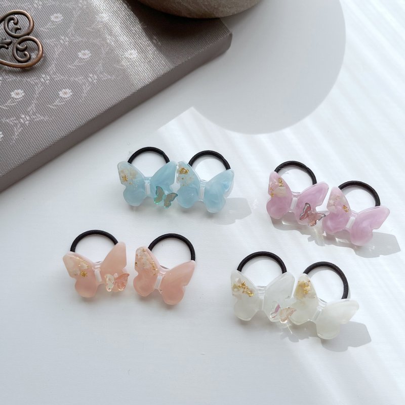 Butterfly hair tie twin gom dried flower kids hair tie kids accessories - เครื่องประดับผม - เรซิน ขาว