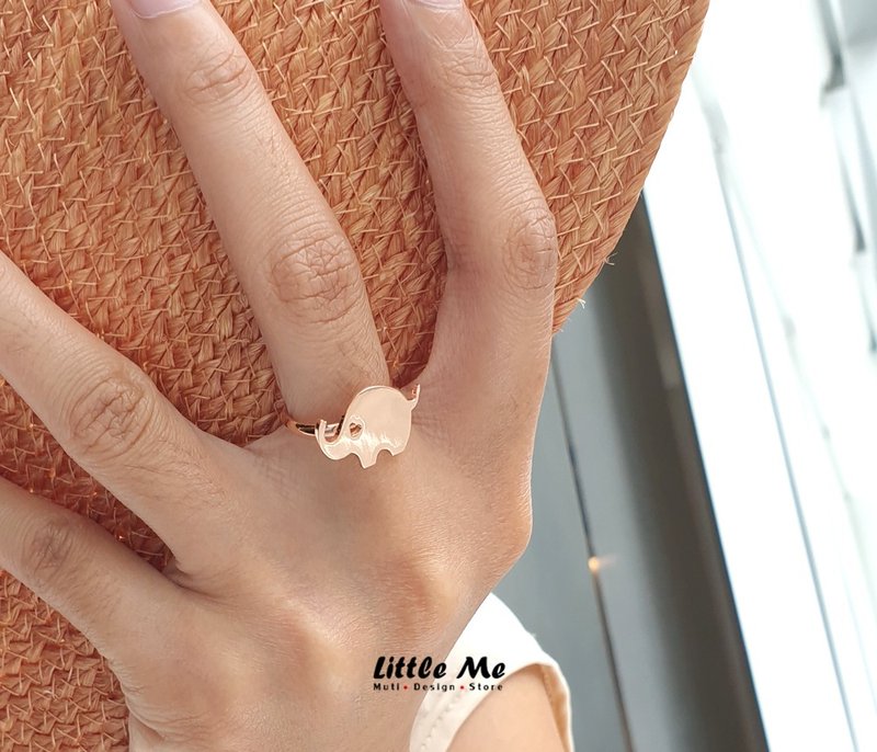 Handmade Little Elephant Ring - Pink gold plated on brass - แหวนทั่วไป - โลหะ สึชมพู