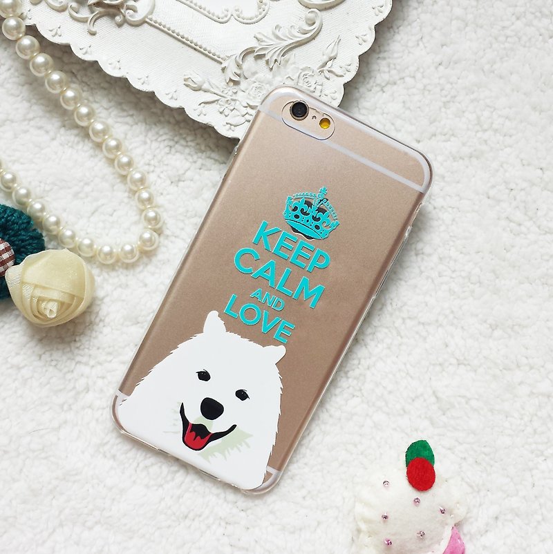 Keep calm love Samoyed Dog clear TPU Phone Case iphone 5 6 6s 7 8 plus x S8 note - เคส/ซองมือถือ - ซิลิคอน 