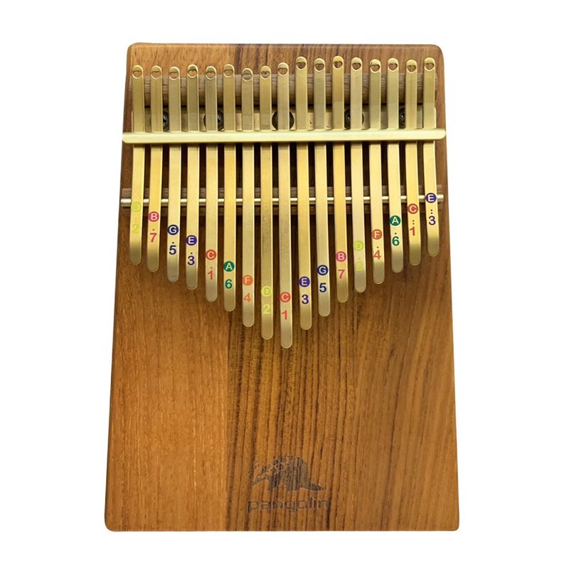 Burmese teak-board kalimba with titanium-plated golden scale keys, comes with tuner + school bag + transparent stand - Guitars & Music Instruments - Wood Brown