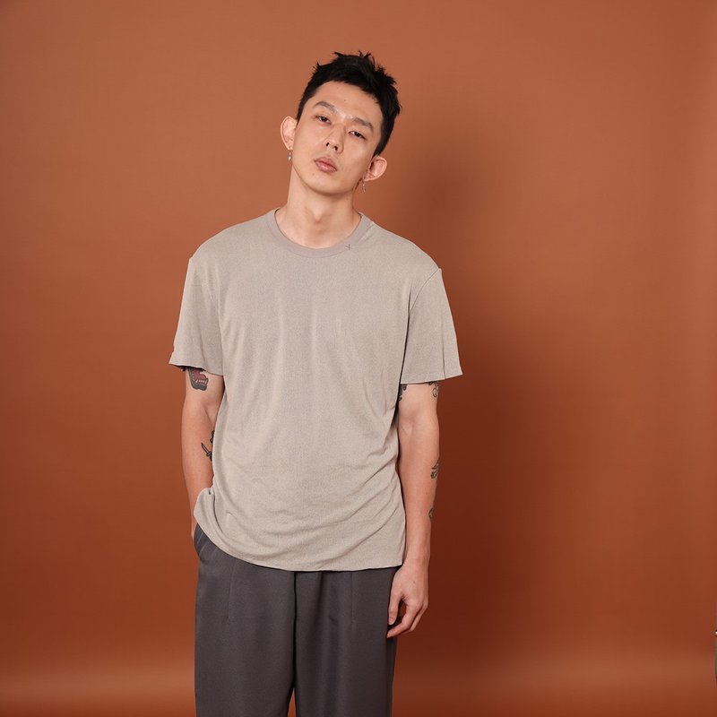 日本和紙素T 男款灰色 Papier Tee Gray Men - 男装 T 恤 - 紙 白色