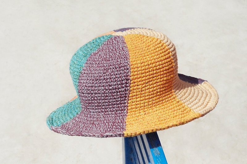 Tanabata gift limited to a hand-woven cotton / cotton hat / hat / fisherman hat / straw hat / straw hat - South American wind color block splicing - หมวก - ผ้าฝ้าย/ผ้าลินิน หลากหลายสี