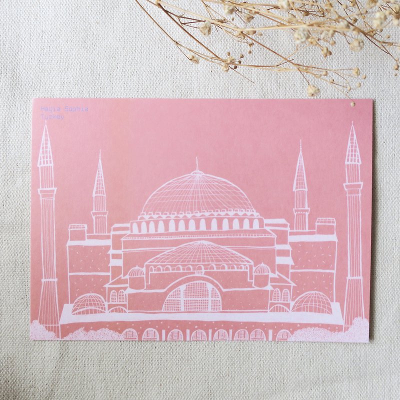 Travel landscape-Turkey-Istanbul Hagia Sophia / Illustrated postcard - การ์ด/โปสการ์ด - กระดาษ 