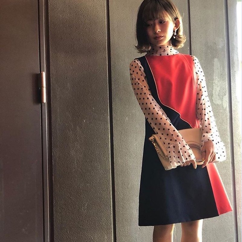 retro retro one-piece dress jeanne2 sleeveless - 連身裙 - 聚酯纖維 紅色