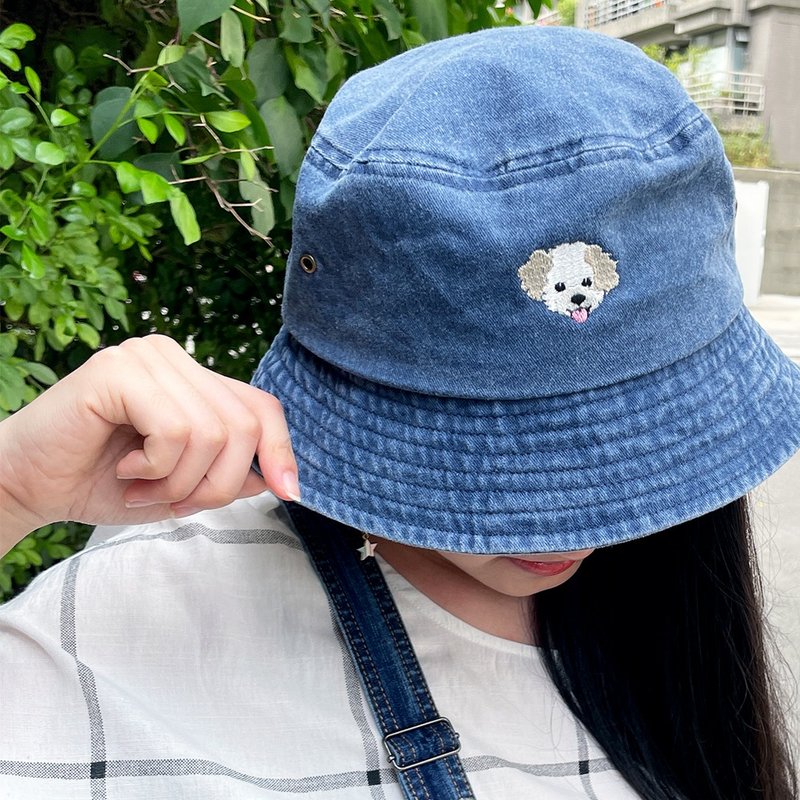 [Customized model] Customized pet Q version avatar embroidery | Retro washed fisherman hat_furry kid texture electric embroidery - หมวก - งานปัก หลากหลายสี