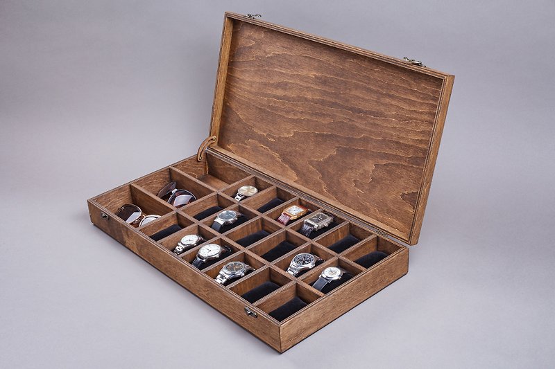 Wooden Watch Box for Men Women 21 Slot Watch Display Case Sunglasses Holder - 男裝錶/中性錶 - 木頭 咖啡色