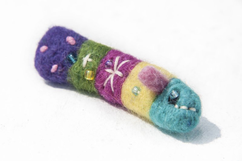 Wool felt strap/wool felt brooch/animal pin/rainbow wool felt-macaron caterpillar monster - Brooches - Wool Multicolor