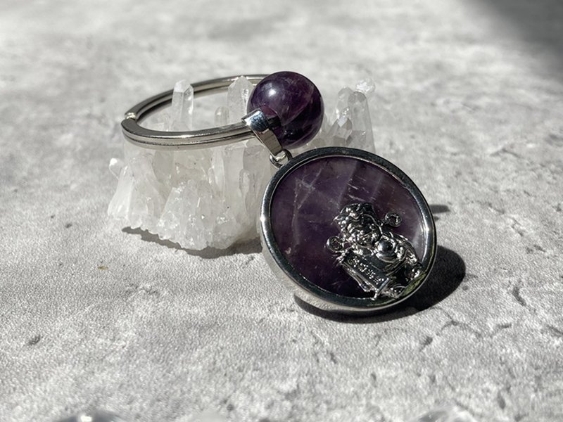 【God of Wealth. Small round no problem sign. Amethyst Keychain] Prosperous Wealth and Pendant - Charms - Other Materials Purple