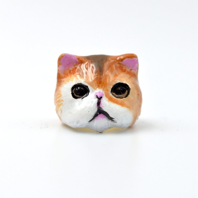 三色貓 手繪貓咪法式搪瓷黃銅材質戒指 可訂製你家的貓咪顏色 - 戒指 - 其他金屬 咖啡色