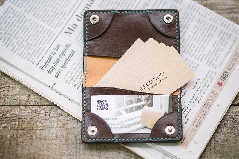 Vegetable tanned hand-stitched cow shoulder leather business card holder - Card Holders & Cases - Genuine Leather Brown