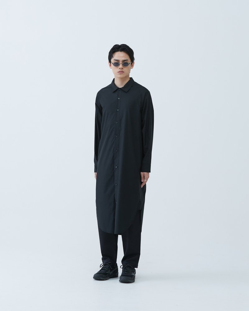 拉克蘭長版襯衫 Raglan Long Shirt - 男襯衫/休閒襯衫 - 棉．麻 黑色