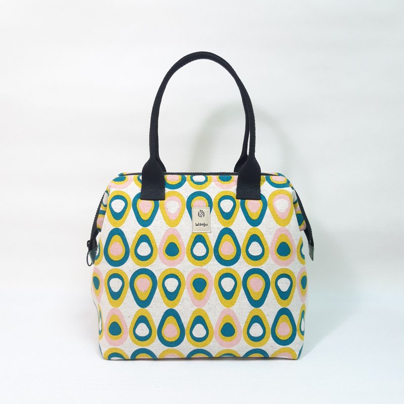 保溫便當袋 25x15cm / 醫生口金手提袋 / 蛋蛋好朋友(米) - 手提包/手提袋 - 棉．麻 黃色