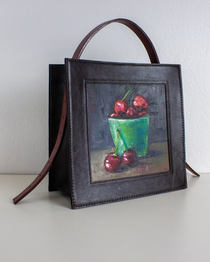 Leather bag from original oil painting. Unique design, artist certificate - 手提包/手提袋 - 真皮 多色