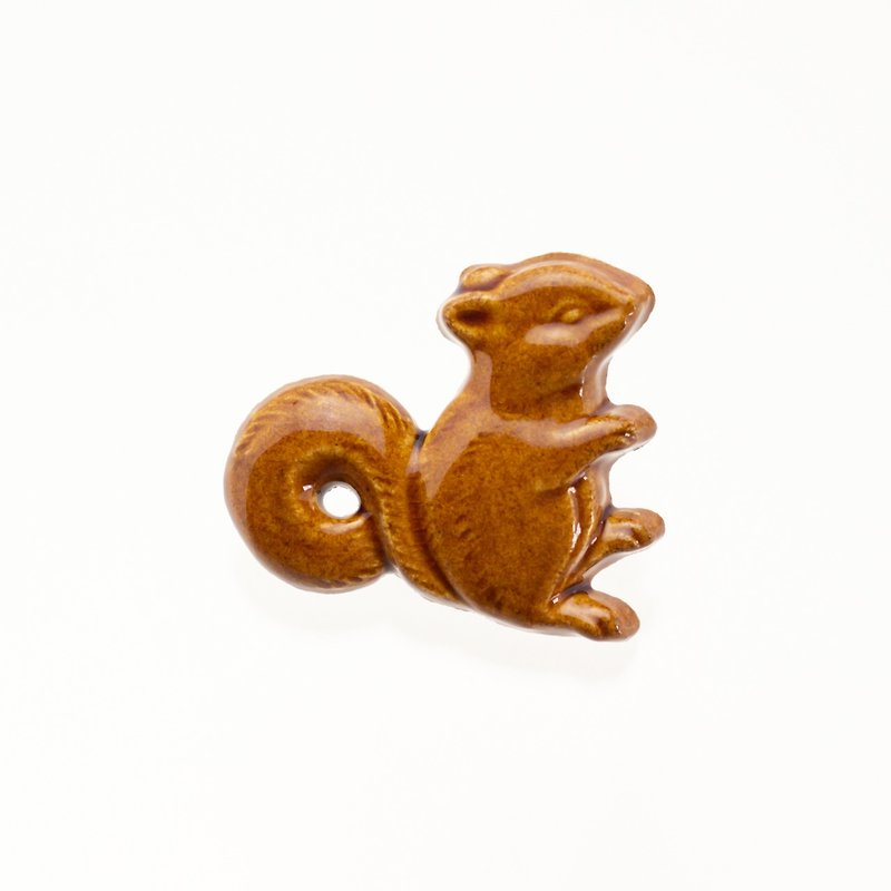 ceramics brooch squirrel brown - Brooches - Pottery Brown