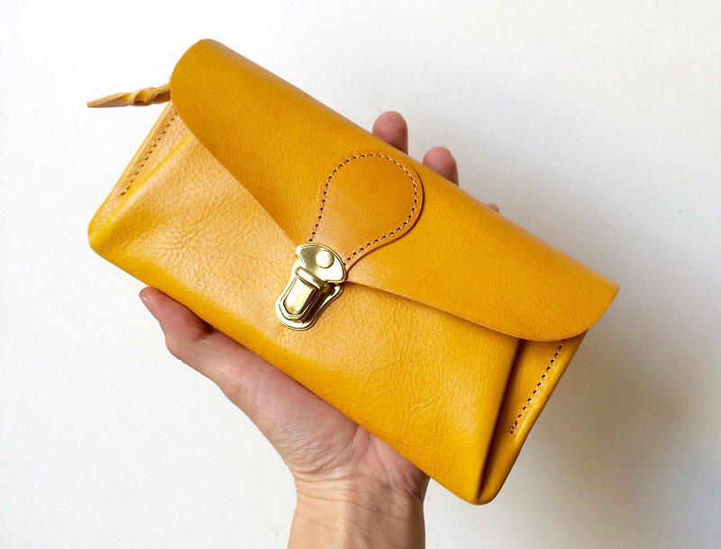 Italian leather * long wallet "series-envelope" mimosa - กระเป๋าสตางค์ - หนังแท้ สีเหลือง