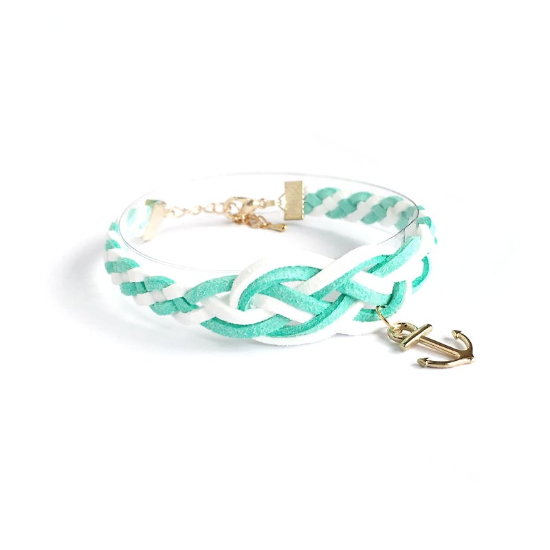 Handmade Braided Sailor Knot Bracelets Rose Gold Series- mint green - สร้อยข้อมือ - วัสดุอื่นๆ สีเขียว