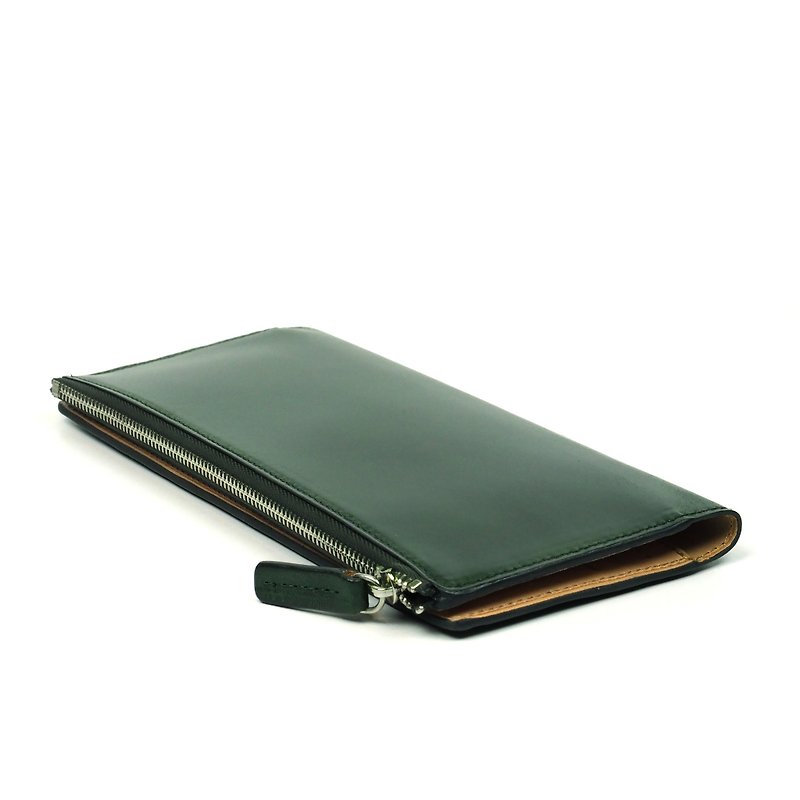 Long purse /Moss GREEN - Wallets - Genuine Leather Green