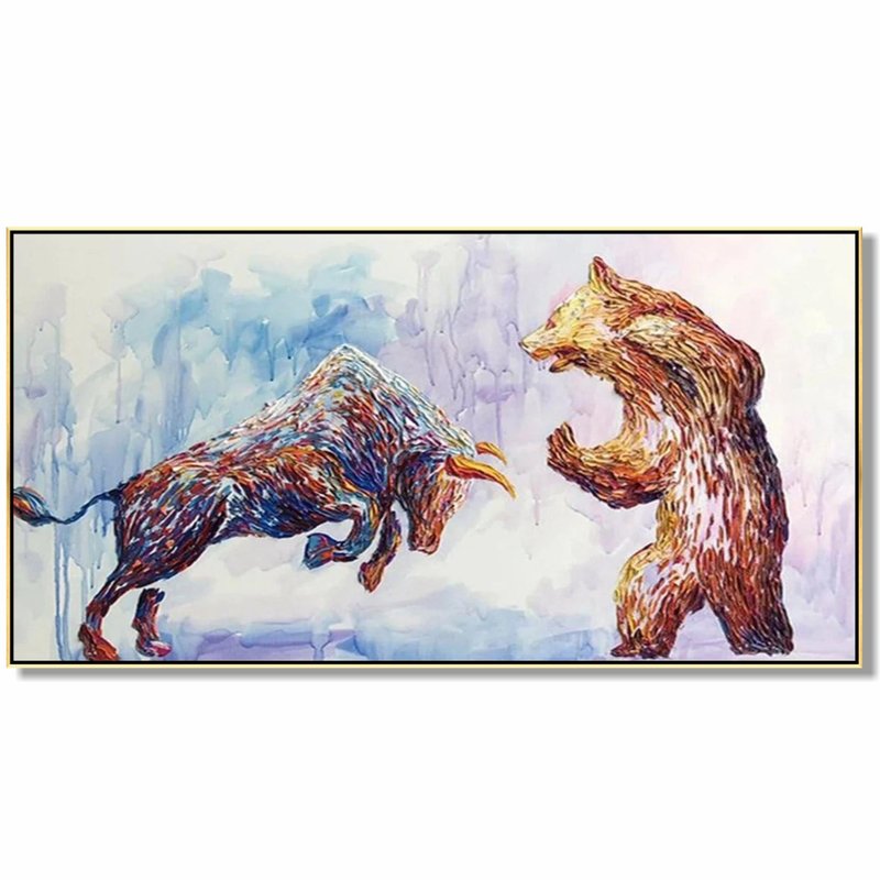 Stock Market Gift Bear vs Bull Office Decor Wall Street Office Painting - 壁貼/牆壁裝飾 - 壓克力 多色