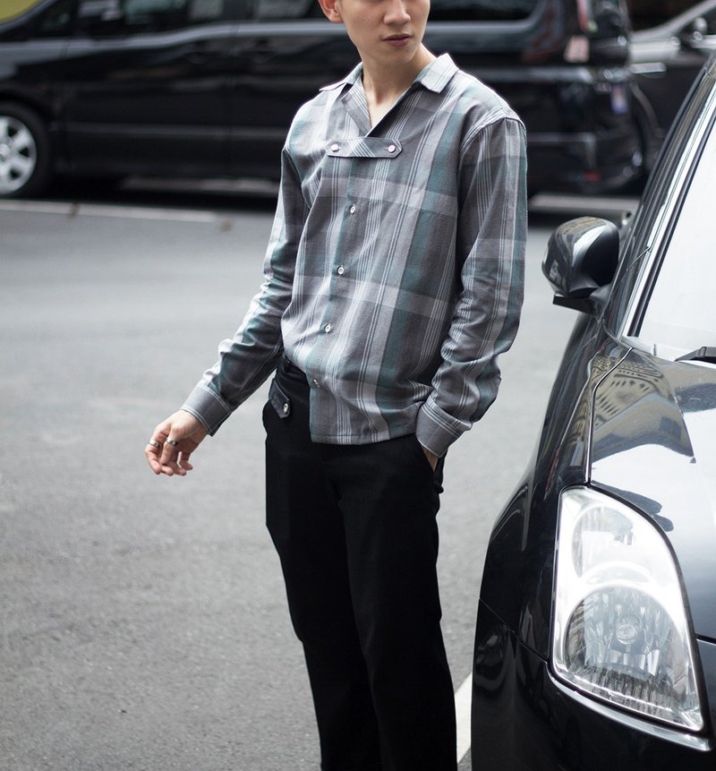 'Martin' Marble Scotch Shirt - 男襯衫/休閒襯衫 - 棉．麻 灰色