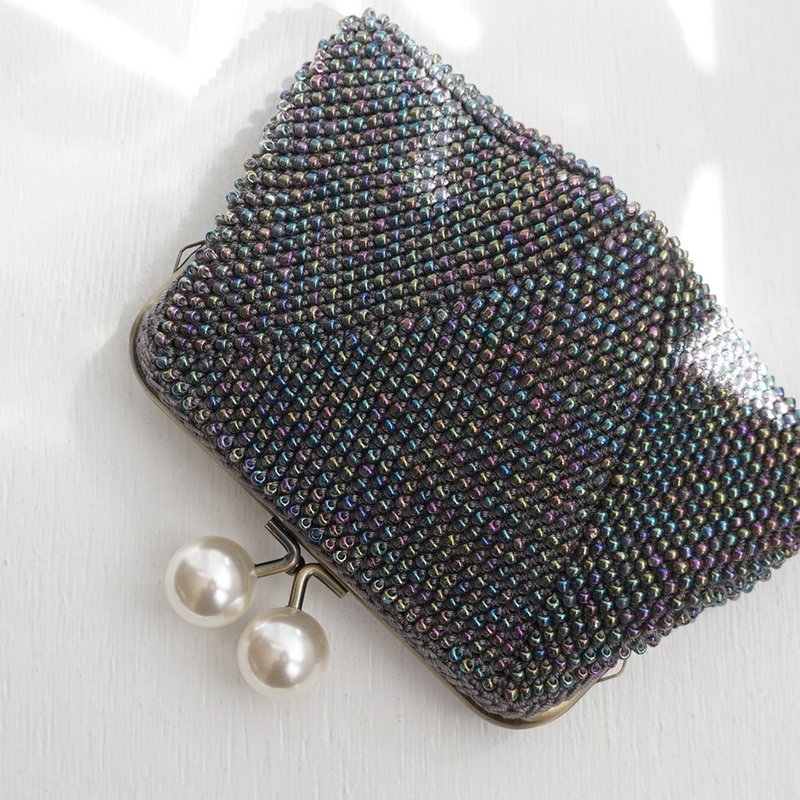 Ba-ba handmade Beads crochetpouch No.1898 - 化妝包/收納袋 - 其他材質 灰色