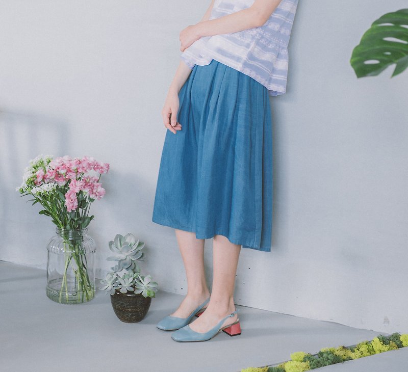 Denim dress - tencel cotton, water blue, fine skirt - Skirts - Cotton & Hemp Blue