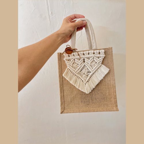 Macrame woven Linen tote bag/wenqing/practical/unprinted