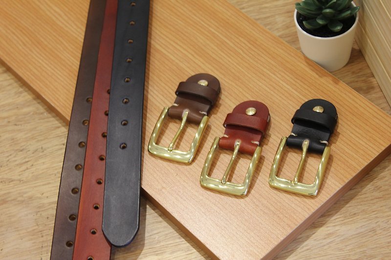 [Mini5] shiny face belt (brown) / hand dyed vegetable tanned leather 3.2cm wide belt - เข็มขัด - หนังแท้ 