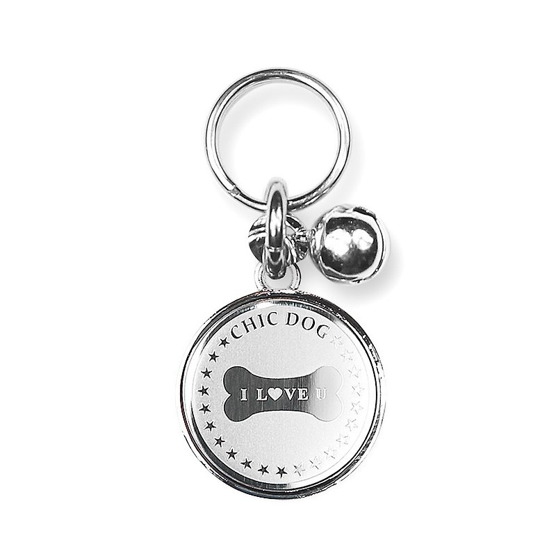 Other Metals Collars & Leashes Silver - [Stainless Steel double circle] Laser engraving simple dog name tag