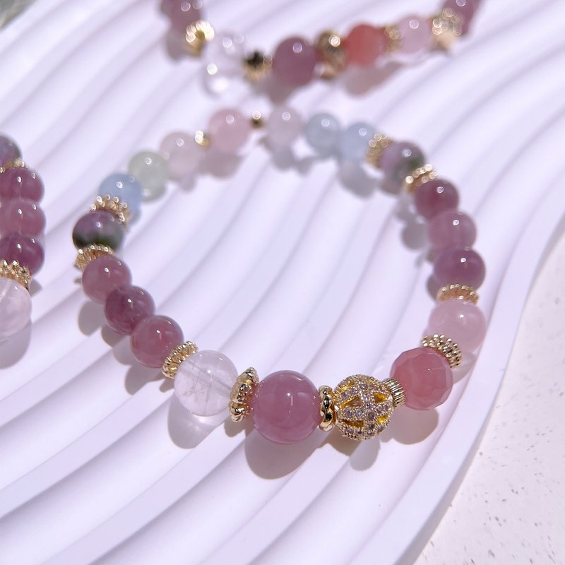 I Love Small Hollow Ball | Watermelon Tourmaline Symbiotic Mica | Purple Horse Pink | Stone| A2410 - Bracelets - Crystal Pink