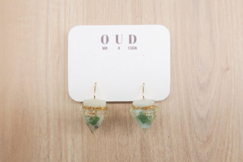 OUD原創.手工飾品.天然石系列.翠玉海藍寶14K包金鑽石形耳勾 - 耳環/耳夾/耳骨夾 - 玉石 綠色