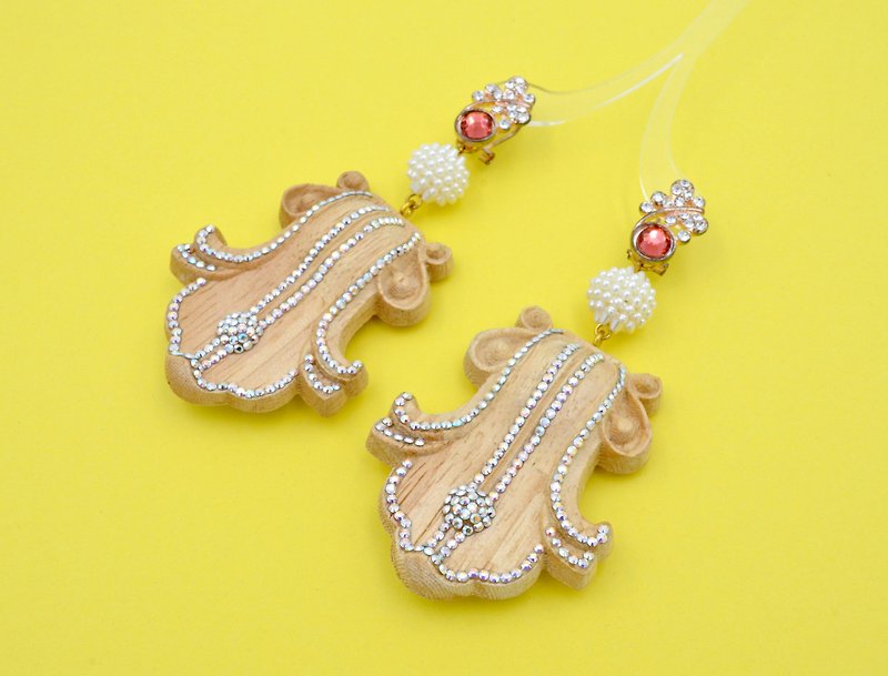 TIMBEE LO Wood Baroque Carved Piece Earrings SWAROVSKI Crystal - Earrings & Clip-ons - Wood Khaki