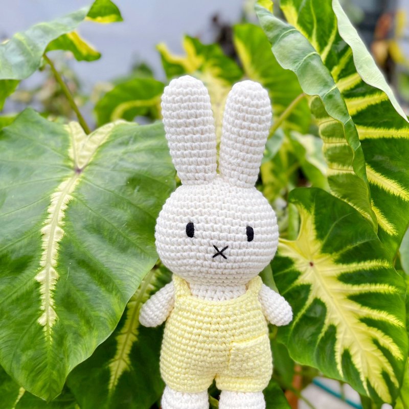 荷蘭 Just Dutch | Miffy 米飛兔 編織娃娃和她的淺黃吊帶褲 - 公仔/玩偶 - 棉．麻 黃色