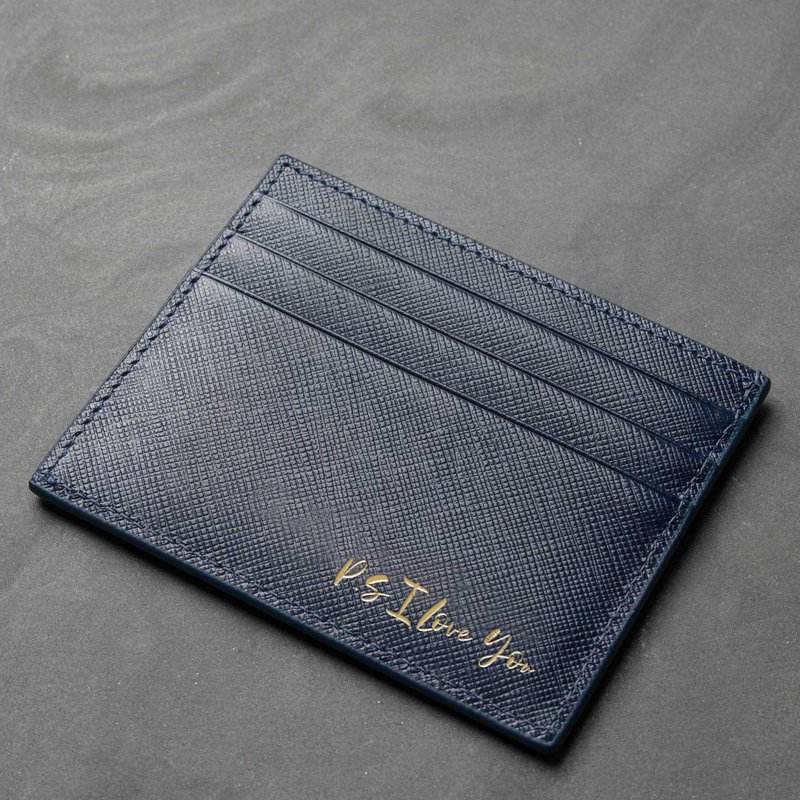 Senzaltro  客製化刻字 十字紋皮革卡夾 (6色) - 名片夾/名片盒 - 真皮 藍色