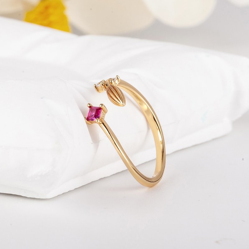 14K Ruby Wheat Ears Gold Open Ring, Leaf Wedding Band ,Minimalist Gold ring - แหวนทั่วไป - เครื่องประดับ สีทอง