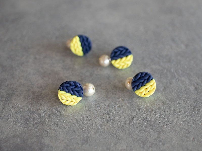 Knit and pearl earrings / earrings - ต่างหู - ดินเหนียว สีเหลือง