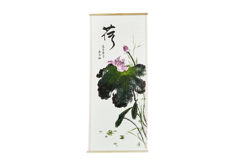 DH hand-painted painting lotus roller shutter-painting sketch 33*82.5 cm - Posters - Paper Blue