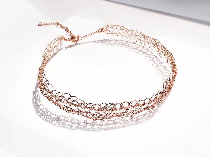 14K rose gold braid Choker necklace collarbone - Necklaces - Other Metals Pink