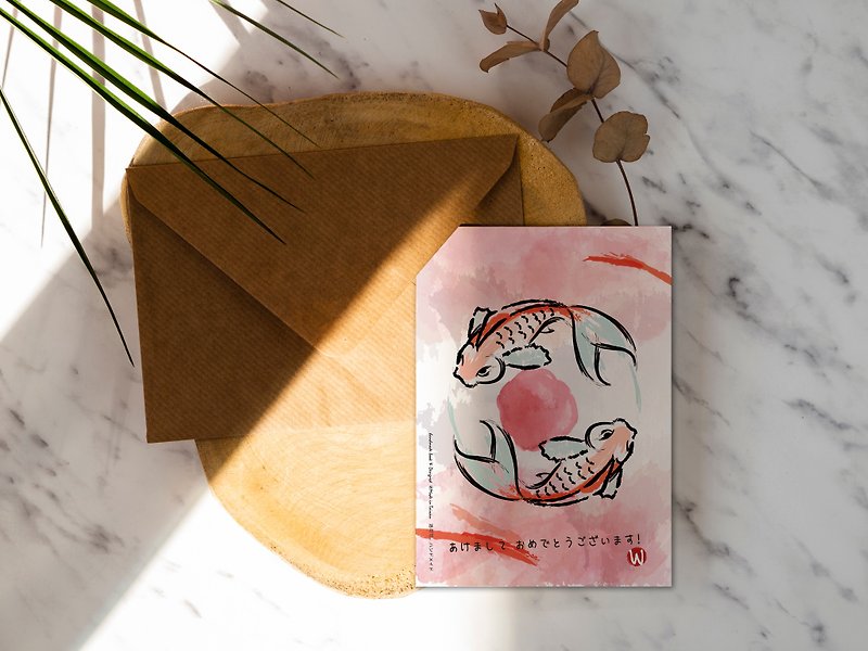 New Year's Card_Double Carp Xian Rui [CM18064] Rococo Strawberry Handmade Postcard Year of the Dragon Greeting Card - การ์ด/โปสการ์ด - กระดาษ 