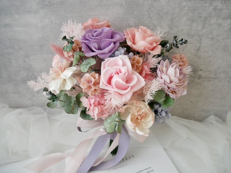 Natural Style Hand-Tied Preserved Bouquet 【Sweet Dream】Everlasting Flowers / Bridal Photoshoot / Wedding Registration Bouquet - ช่อดอกไม้แห้ง - พืช/ดอกไม้ สึชมพู