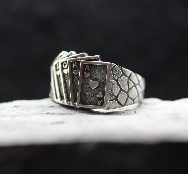 Royal Flush Poker cards symbol jewelry ring. Any size. Cards player combination - 戒指 - 純銀 銀色