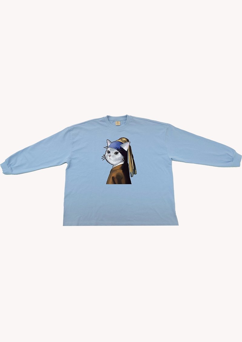 100% Cotton Graphic Sweater - 帽T/大學T - 棉．麻 藍色