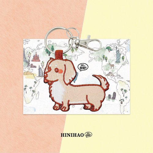 Hi你好創意設計 雙面刺繡鑰匙圈-奶油臘腸