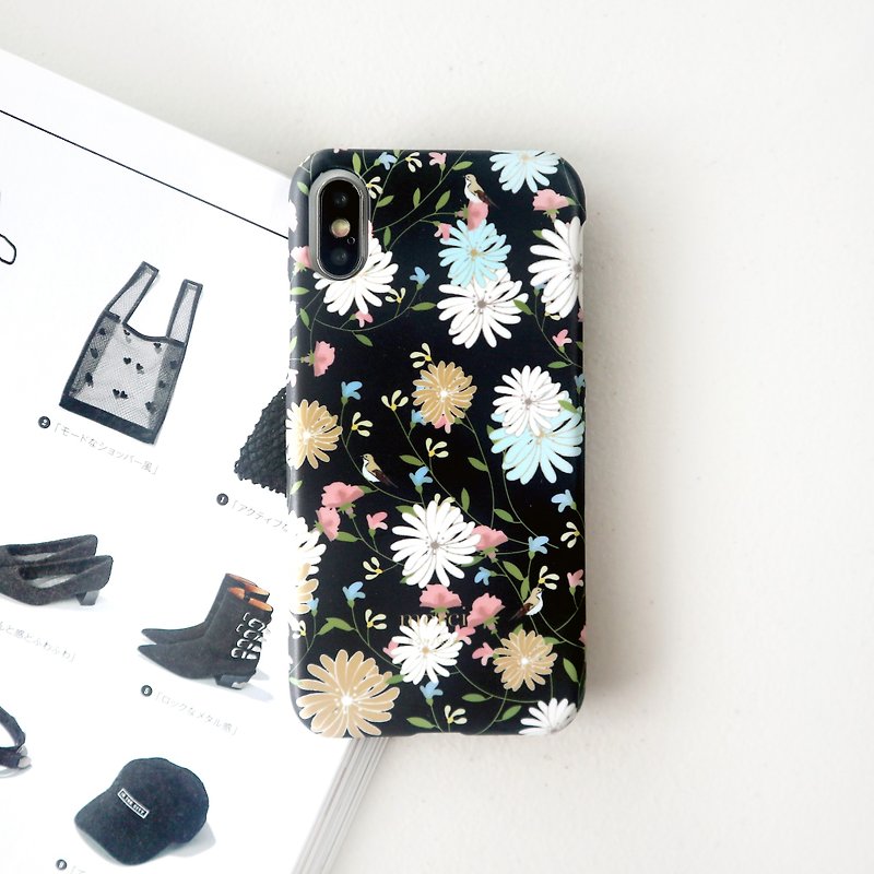 雛菊花園花紋手機殼 - 手機殼/手機套 - 塑膠 黑色