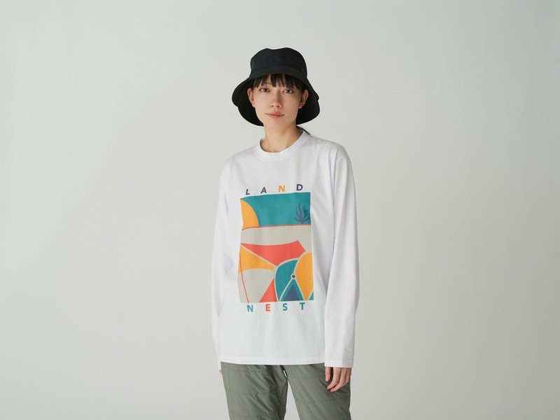 Land Nest (long sleeve) T-shirt S/M/L/XL white/beige/black - เสื้อฮู้ด - ผ้าฝ้าย/ผ้าลินิน ขาว