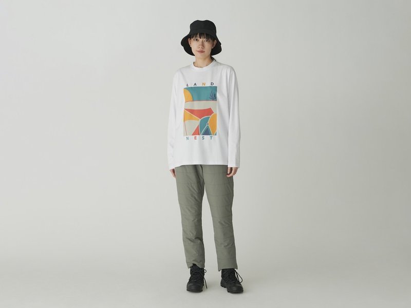 Land Nest (long sleeve) T-shirt S/M/L/XL white/beige/black travel/design - เสื้อฮู้ด - ผ้าฝ้าย/ผ้าลินิน ขาว